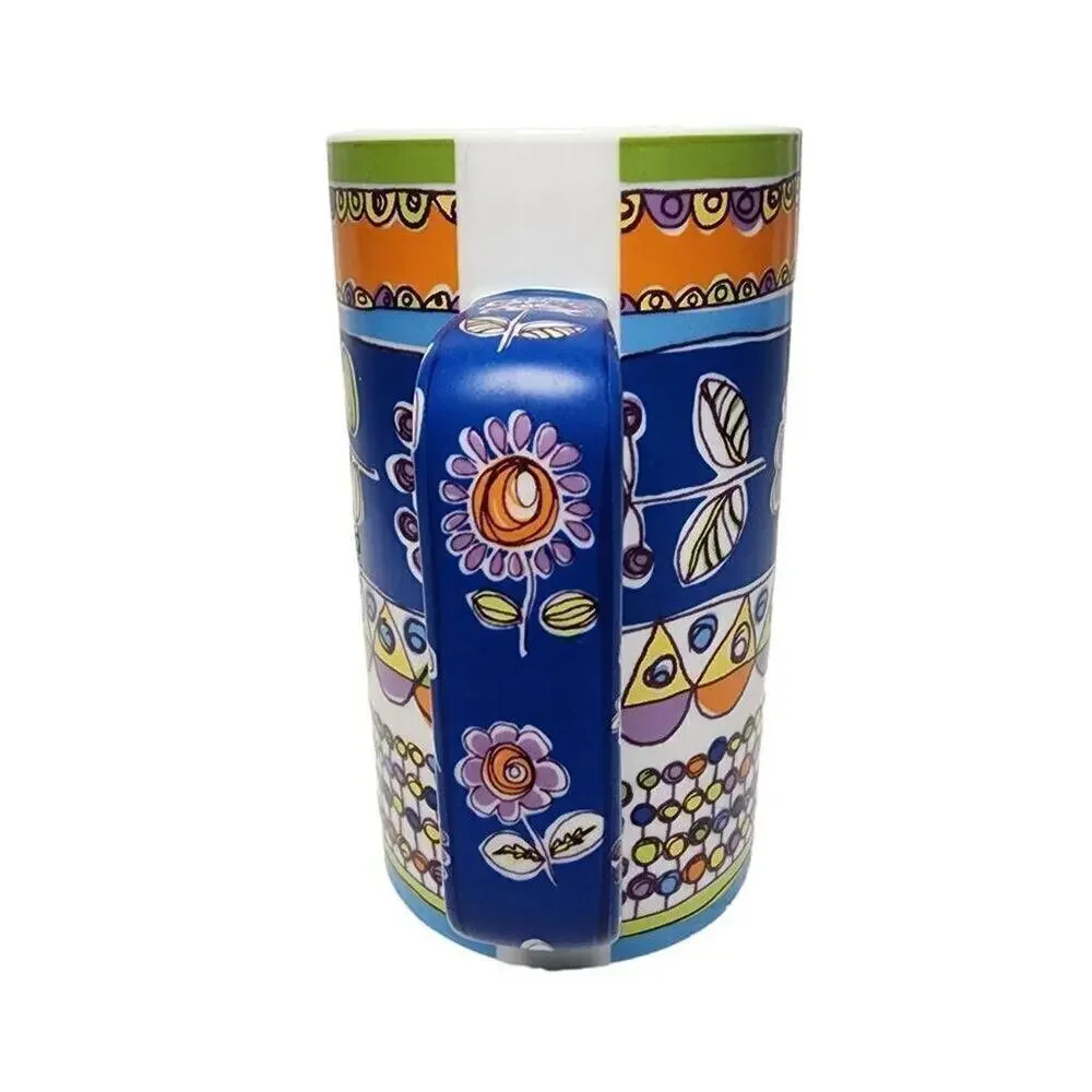Pier 1 Imports Coffee Mugs, Artisan Boho Floral Print Tall Ceramic Drinking Cup
